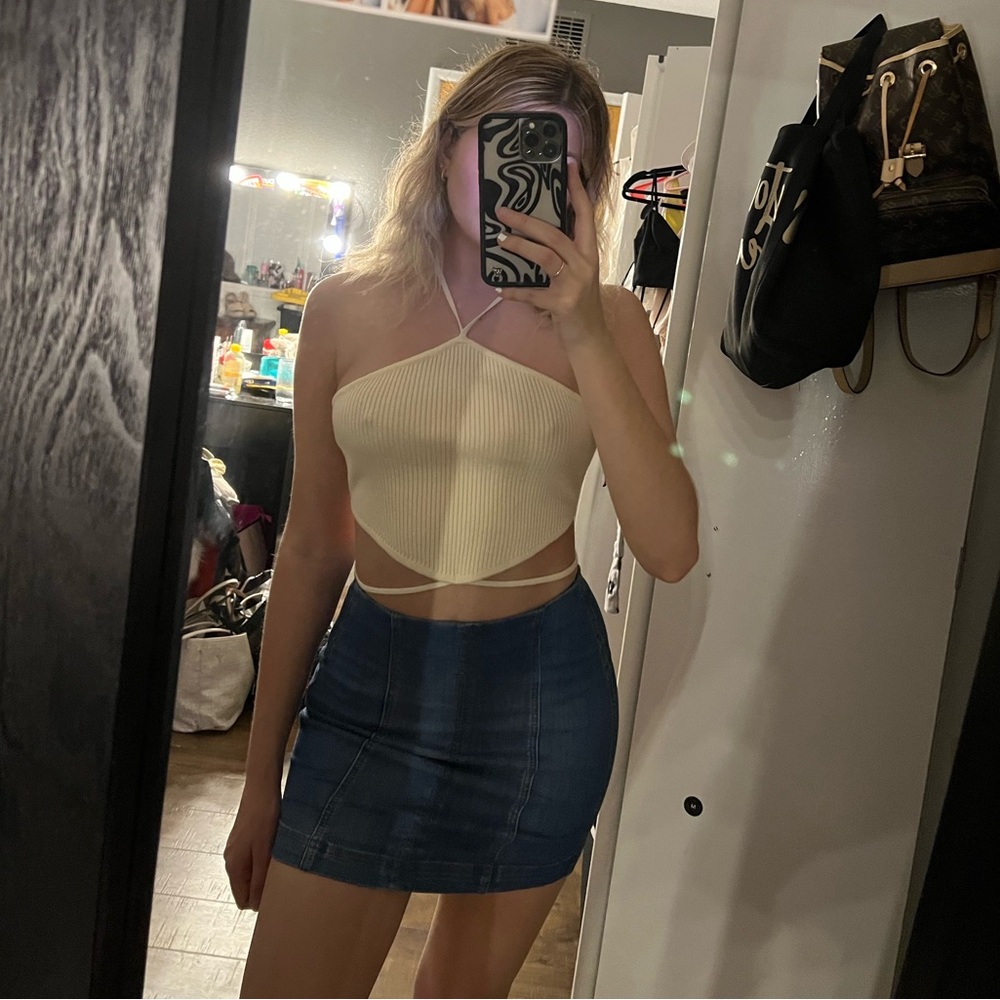 Cream knit crop top